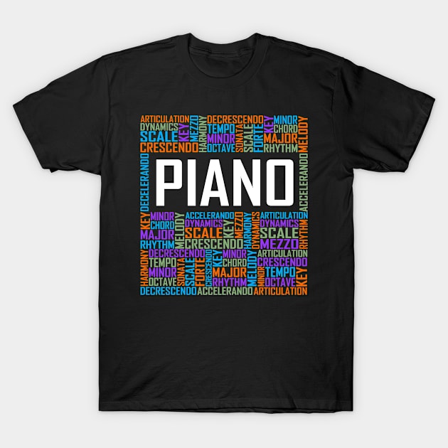 Piano Words T-Shirt by LetsBeginDesigns